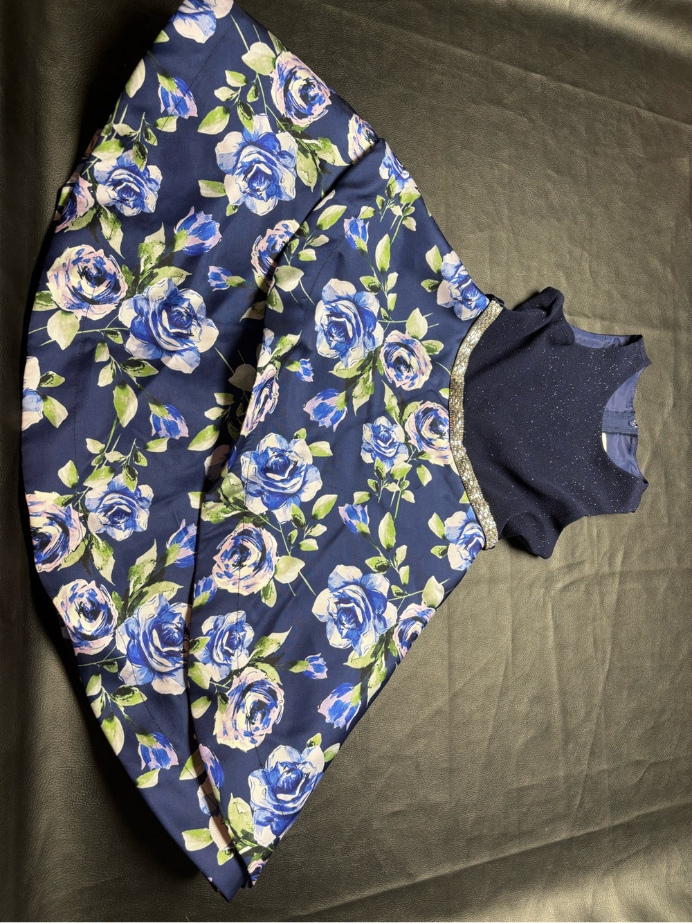 Rare Editions Navy Floral Sparkle Waist Party Dress